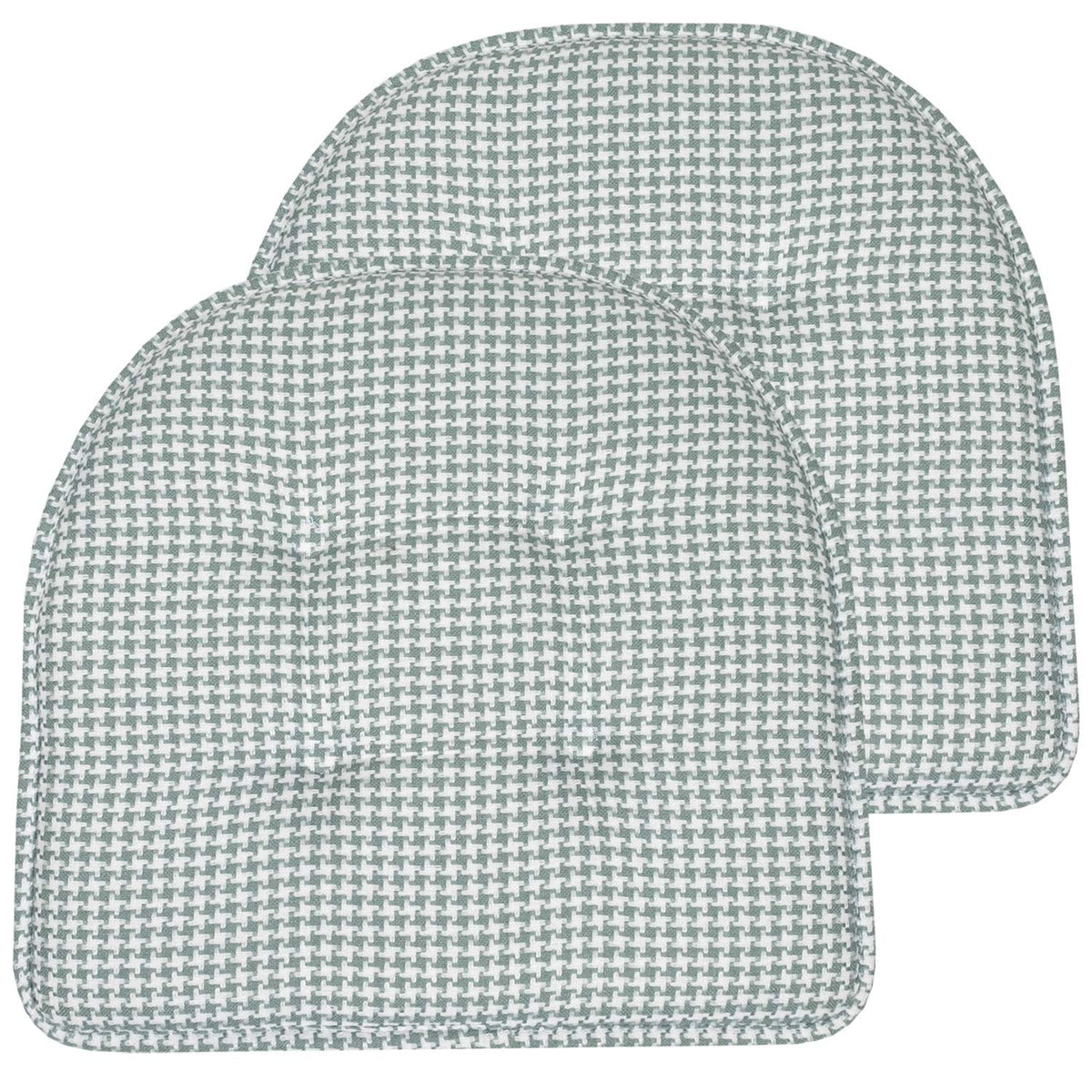 Sweet Home Collection Chair Cushion Memory Foam Pads Tufted Slip Non Skid Rubber Back U-Shaped 17" x 16" Seat Cover, 6 Pack, Checkered Taupe/White