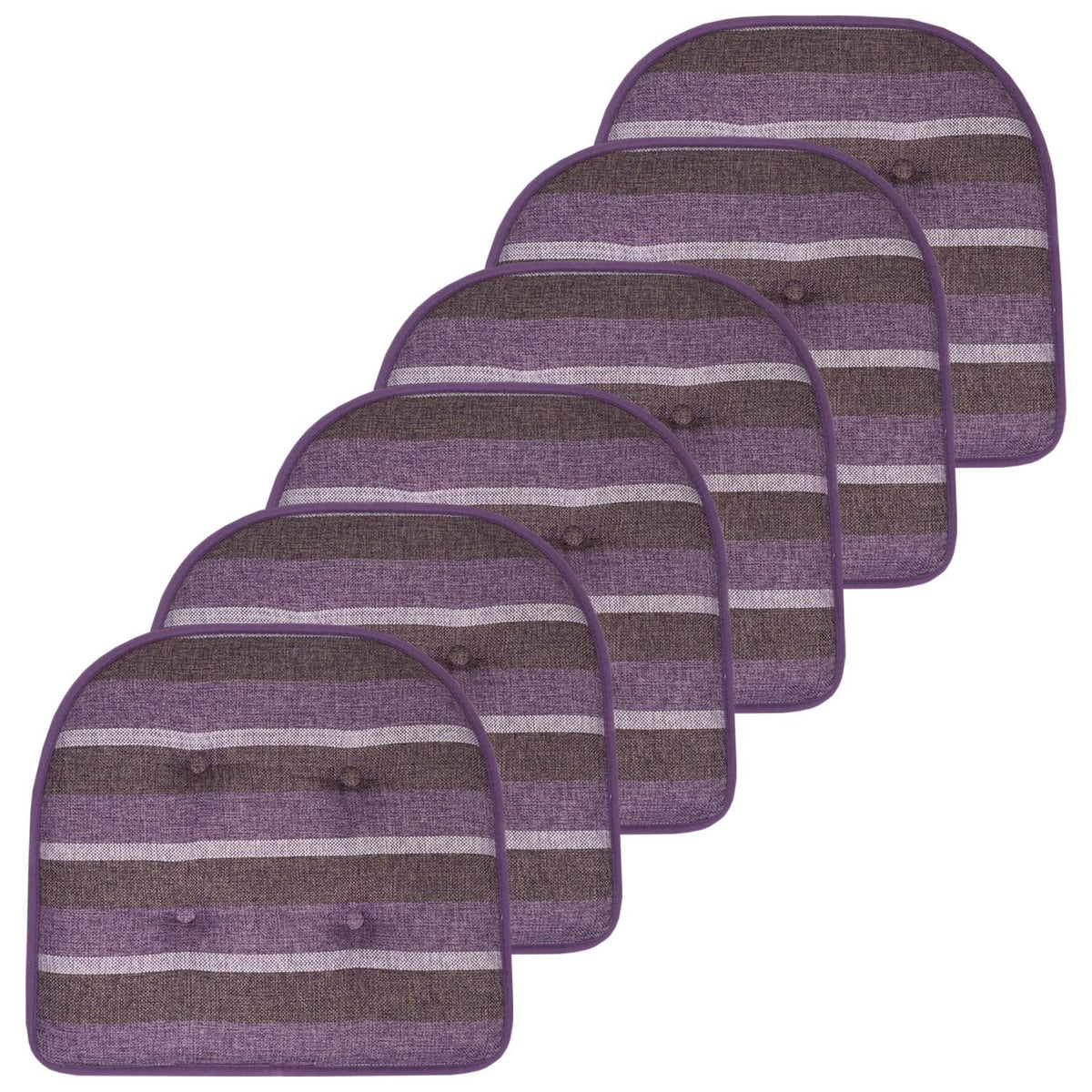 Sweet Home Collection Chair Cushion Memory Foam Pads Tufted Slip Non Skid Rubber Back U-Shaped 17" x 16" Seat Cover, 6 Pack, Checkered Taupe/White