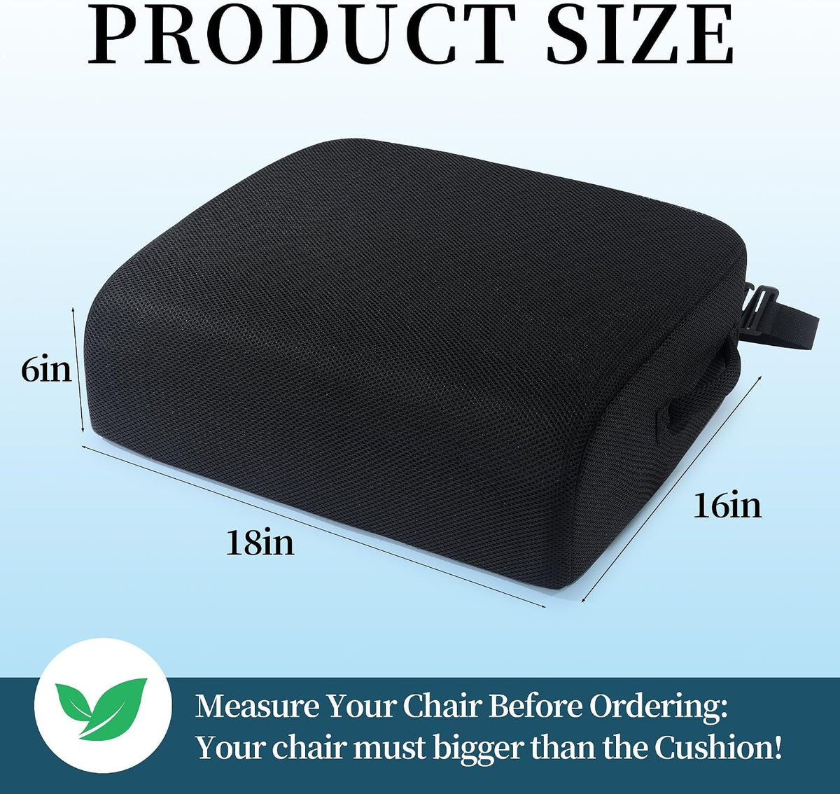 MABOZOO Extra Thick Chair Cushions,Office Chair Booster Seat Cushion to Raise Seat Height for Pain Relief,18 x 16 x 6 inch Non Slip Memory Foam Thick Cushion with Carry Handle（Black）