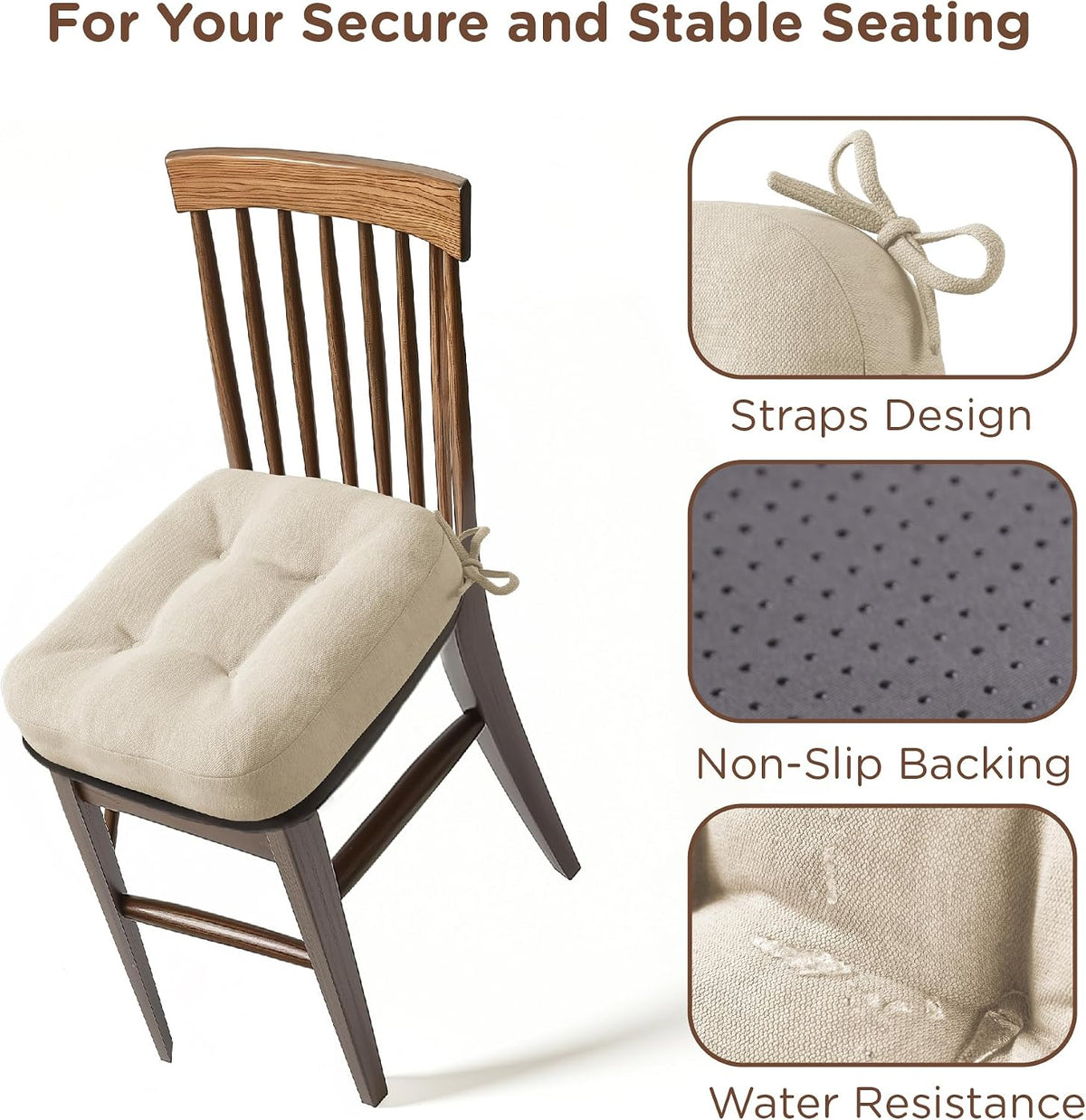 Codi Dining Chair Cushions 4 Pack, Thick Memory Foam Kitchen Seat Pads