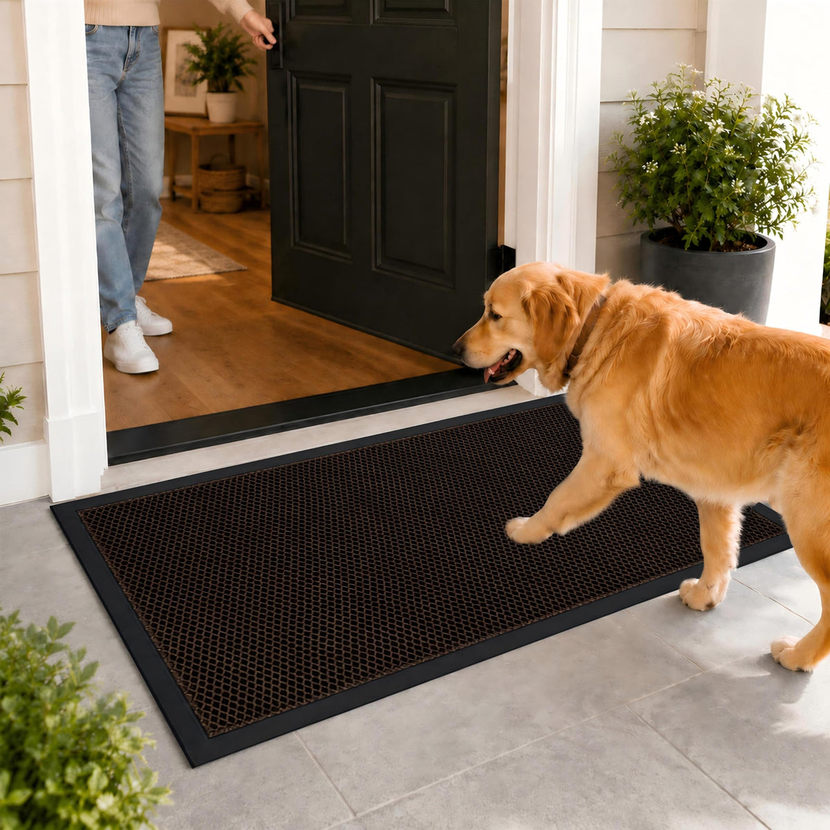 Mibao Meshy Mat Door Mat Heavy-Duty Quick-Dry Floor Mat, Sand & Dirt Trapper for Indoor & Outdoor, Ideal for Entrance, Mudrooms,Patios & Garages,Low-Profile,Non-Slip,Washable, Black, 30" x 17"