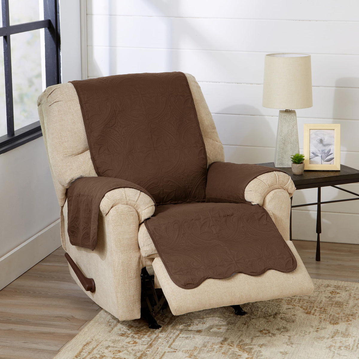 Great Bay Home Reversible Patchwork Sofa Cover - Washable Slipcover Furniture Protector with Elastic Straps - Perfect for Kids & Pets - Box-Stitched Detail (Taupe)