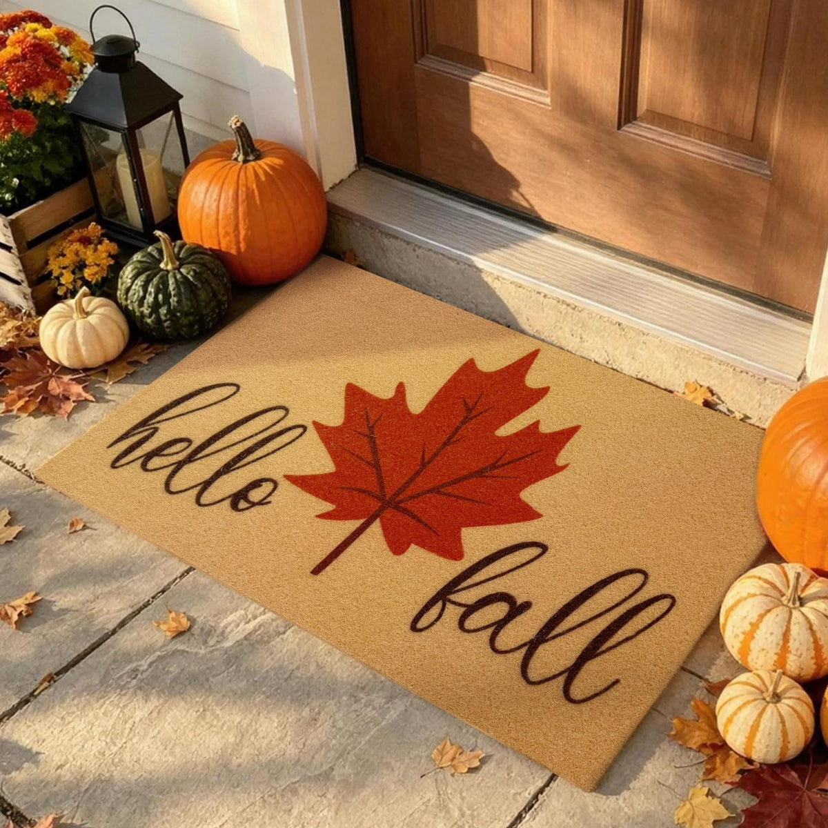 Fall Door Mat, Non Slip Front Porch Pumpkin Welcome Mat 17"x30"