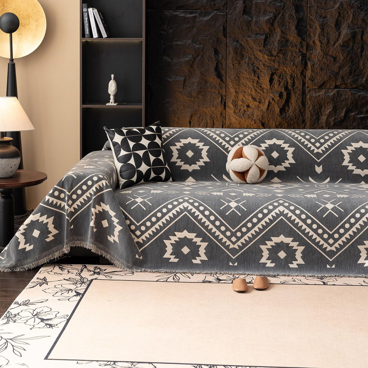VClife Bohemian Sofa Covers Chenille Couch Cover for Sectional Couch, Soft Non Slip Couch Covers for 2 Cushion Sofa Breathable Sofa Furniture Protector Slip Cover for Couch, Pumpkin, 71"X118"