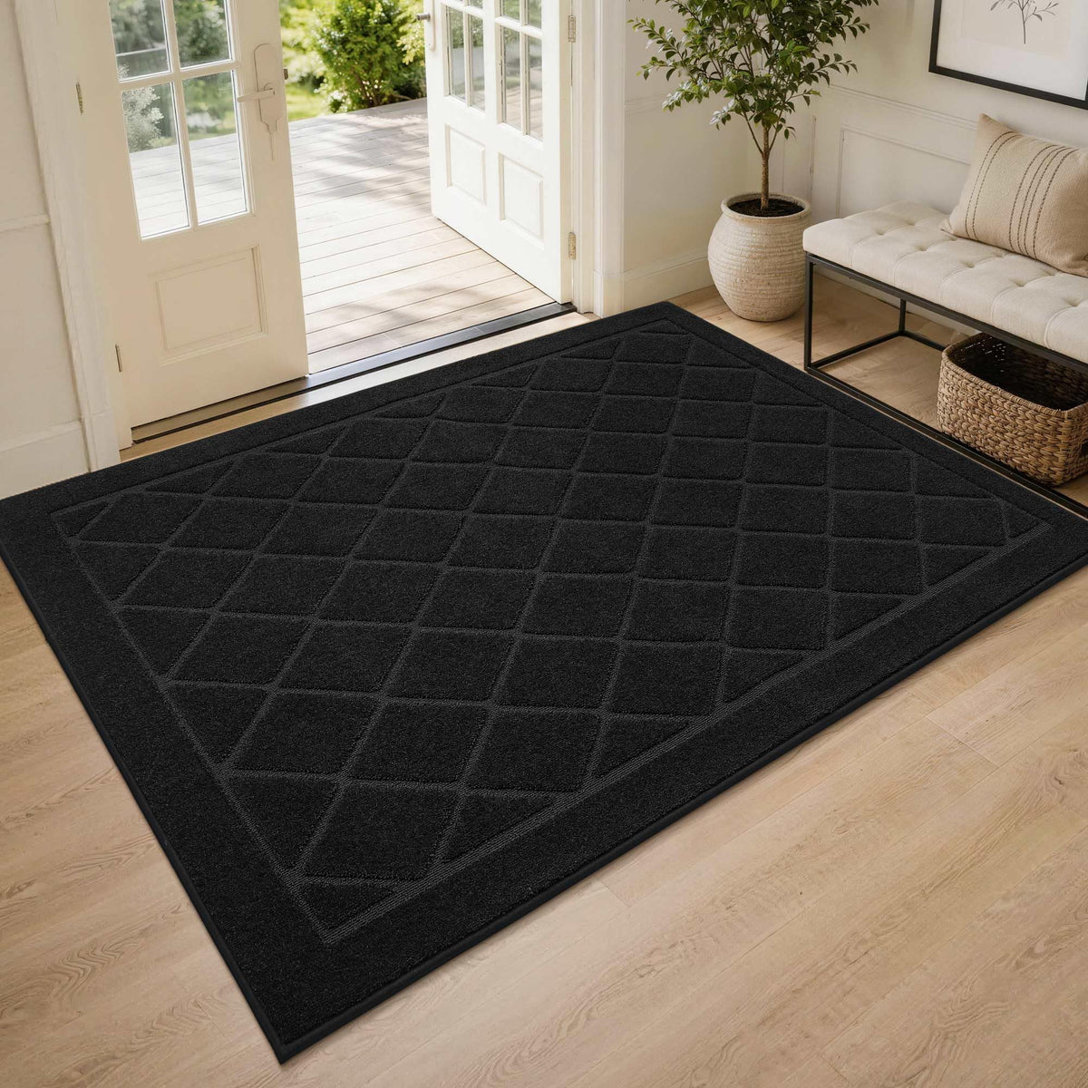 BEQHAUSE Dirt Trapper Door Mat 20" x 32", Doormat Non-Slip, Navy Blue