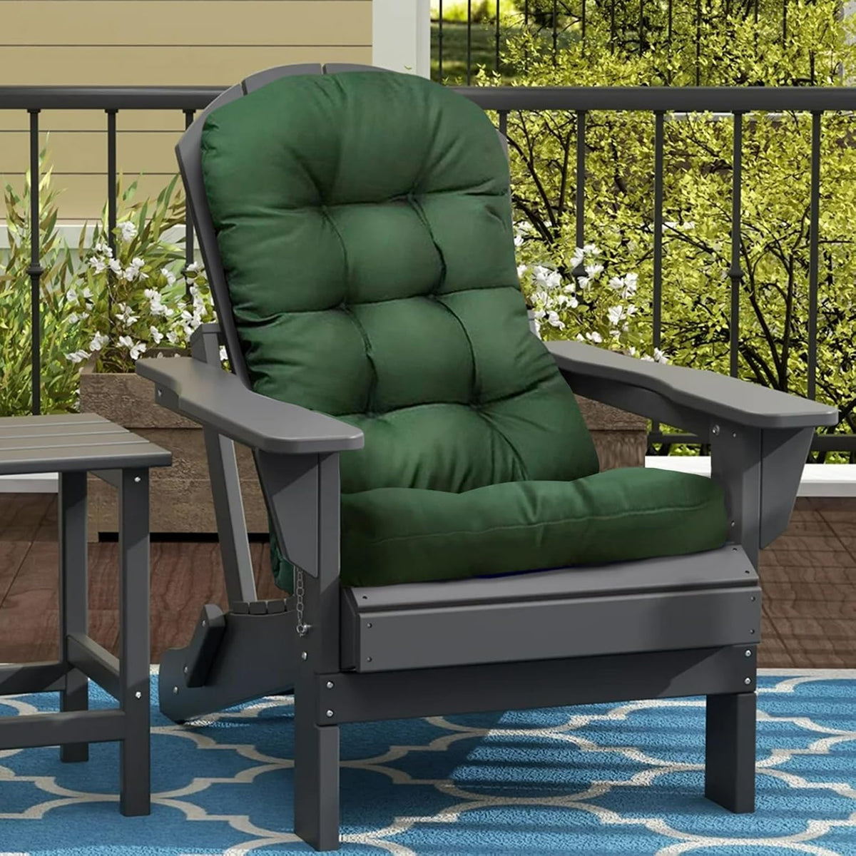 Outdoor Adirondack Chair Cushion Floral One-Pieces Thicked Patio Cushions for Adirondack Chair Waterproof Round Corner High Back Seat Cushions, Green Printing 44"*20"