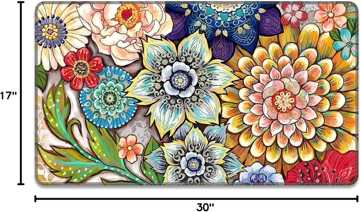 Rnivvi Front Door Mat, 30"x17" Cute Flower Theme Indoor Outdoor Welcome Mat, Heavy Duty Low Profile Anti-Slip Entryway Rug for Home Entrance, Floor, Patio Entry, Mud Room, Mandala Floral