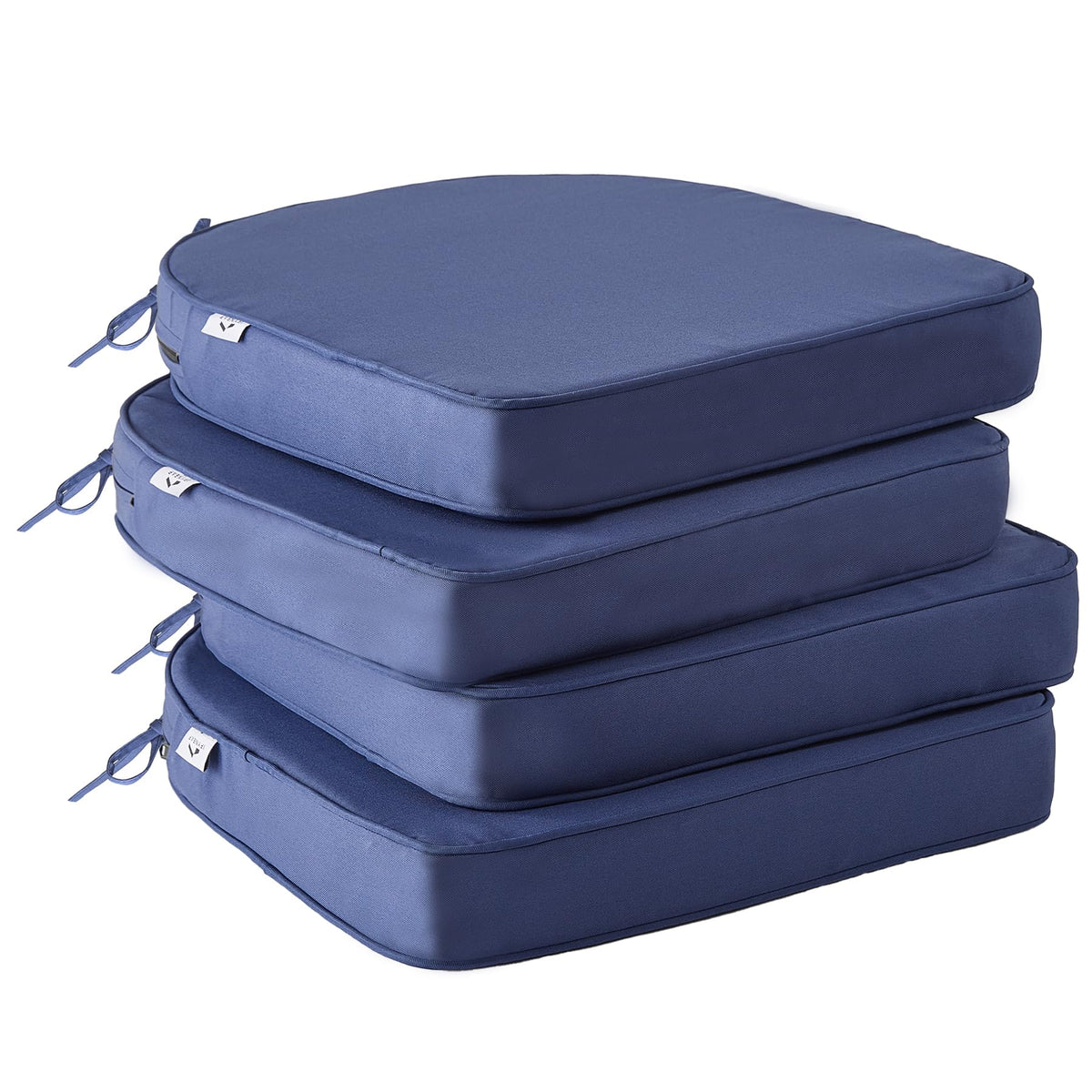 IPYNBAP Outdoor Chair Cushions Set of 4 -Waterproof Outdoor Seat Cushions for Patio Furniture, Patio Chair Cushion with Handle and Ties, Square Out Door Chair Pads,19" x 19" x 3", Navy Blue