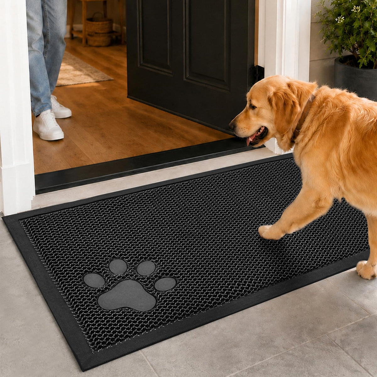 Mibao Meshy Mat Door Mat Heavy-Duty Quick-Dry Floor Mat, Sand & Dirt Trapper for Indoor & Outdoor, Ideal for Entrance, Mudrooms,Patios & Garages,Low-Profile,Non-Slip,Washable, Black, 30" x 17"