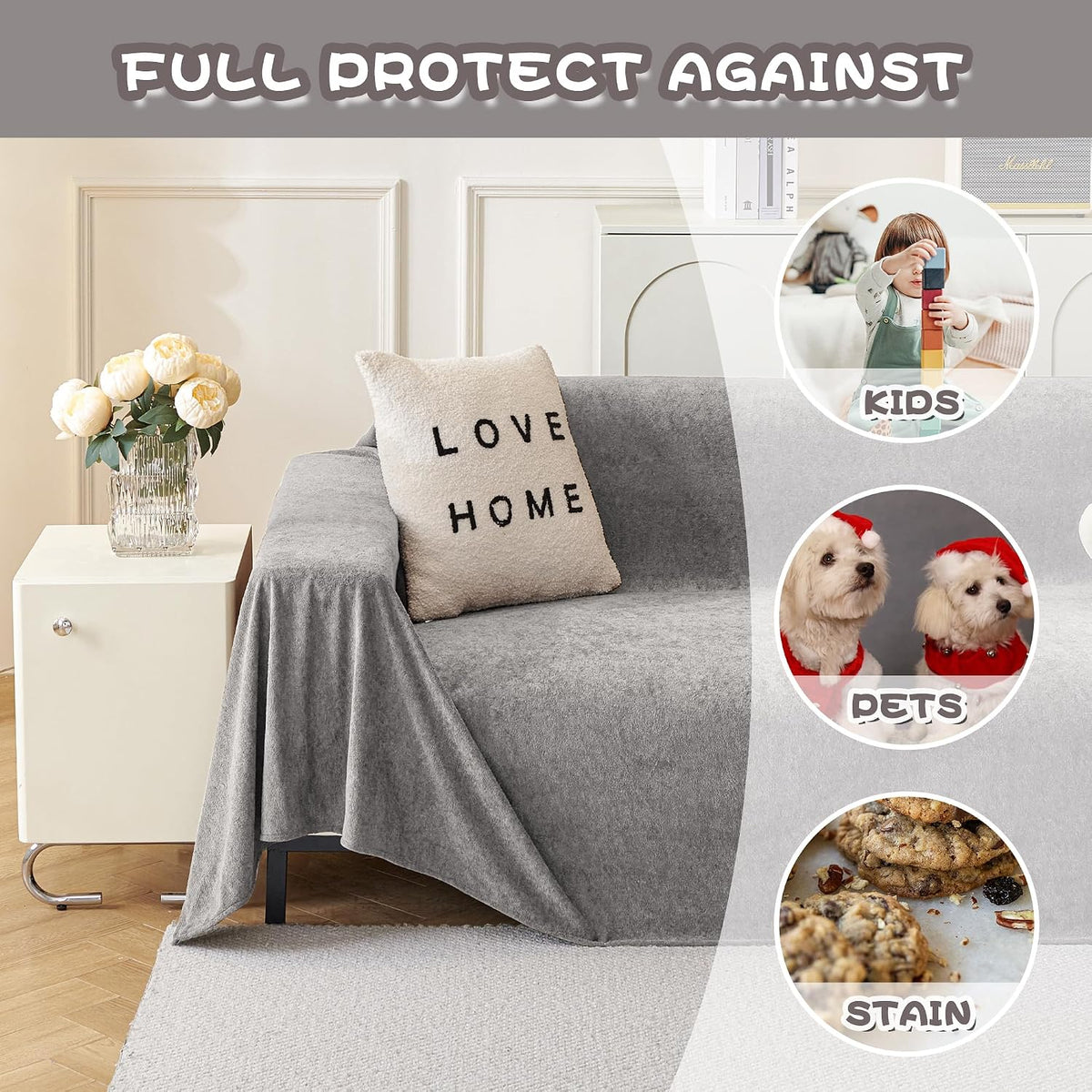 MYSKY HOME Couch Covers for Dogs, Non-Slip Sofa Slipcover, 91"x134", Grey