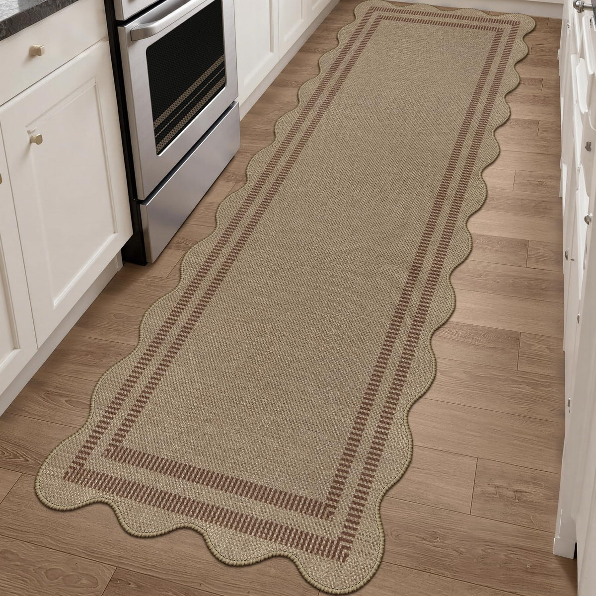 Easy Jute Black Entryway Rug, 2x3 Front Door Mat Washable Non Slip Small Kitchen Rug, Indoor Outdoor Farmhouse Scalloped Doormat for Porch Bathroom Doorway