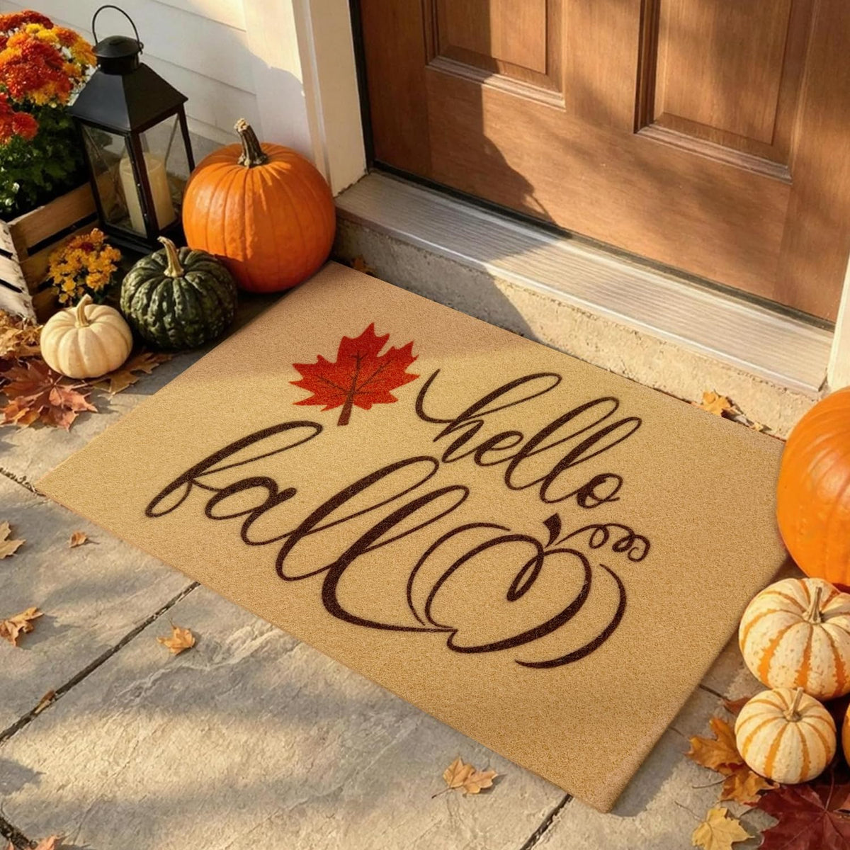Fall Door Mat, Non Slip Front Porch Pumpkin Welcome Mat 17"x30"