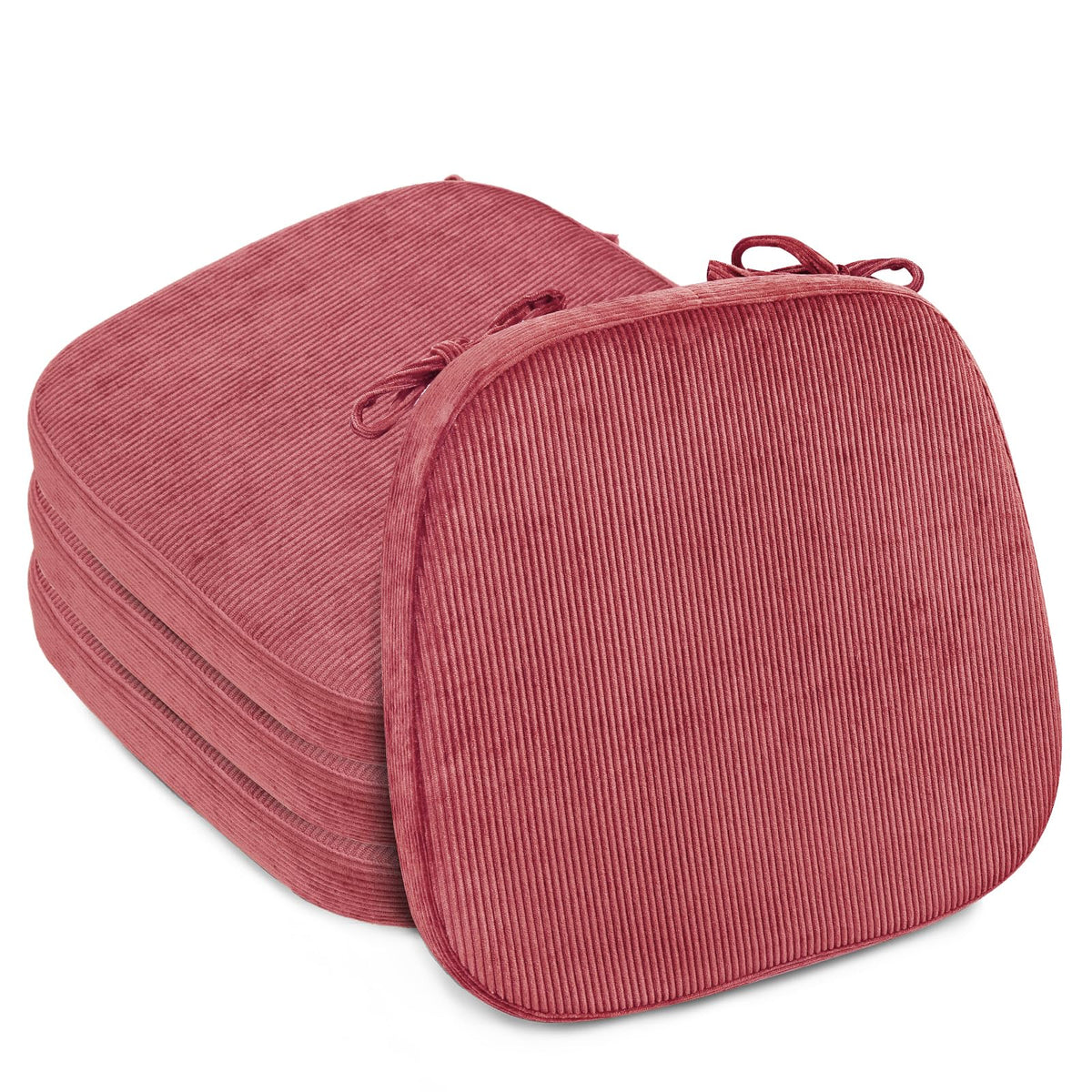 2.5" Thick Chair Cushions for Dining Chair, Corduroy High Density Foam Kitchen Chair Pads, U Shaped Indoor Seat Cushions with Ties & Non-Slip Backing, Washable Cover, 17''x16.5'', Pink