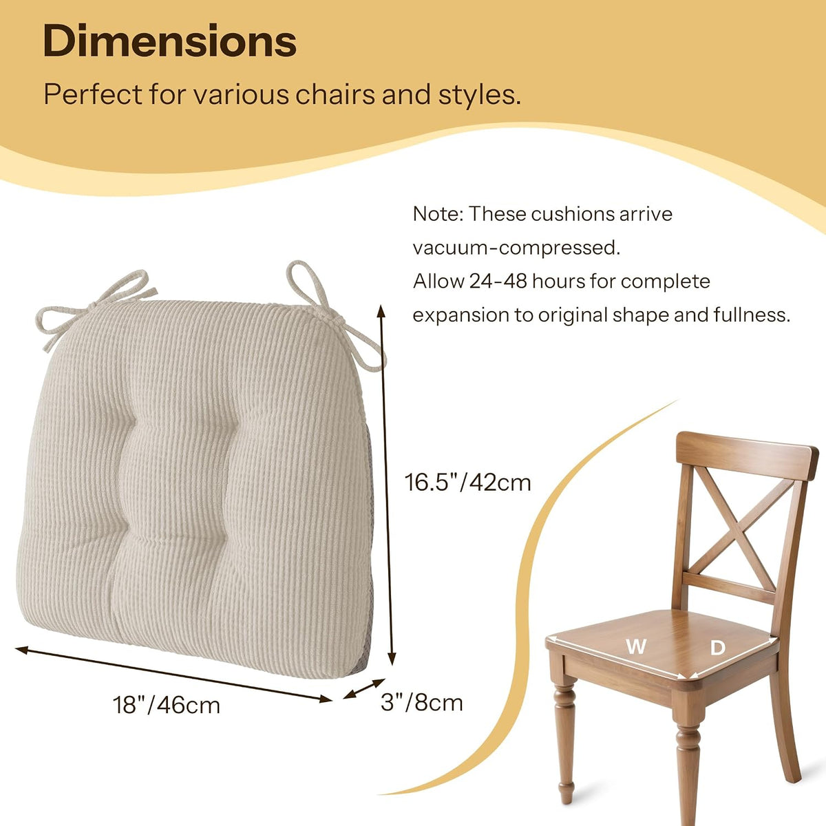 Anti Slip Kitchen Chair Cushions Set of 4 18"X16.5"X3" Beige