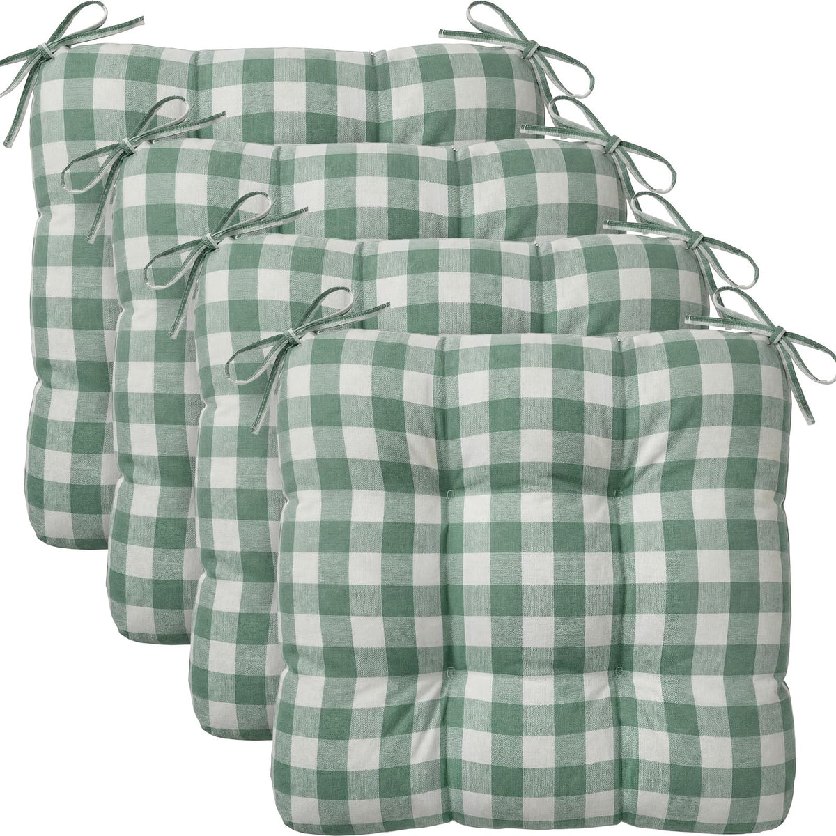 Geetery 4 Pack Chair Cushions, 16" x 15",Khaki and White,Plaid