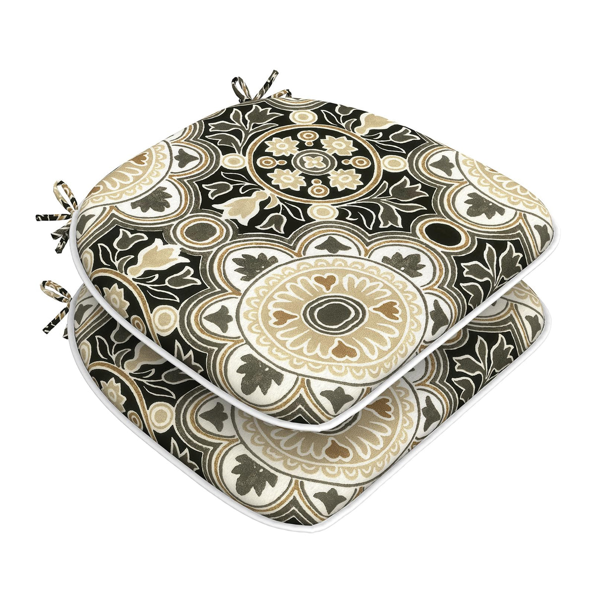DYTXIII Set of 4 Outdoor Chair Cushions with Ties,Water Repellent Patio Chair Pads 17"x 16" for Outdoor Furniture,Round Corner Seat Cushions for Garden Yard Kitchen Paisley Multi