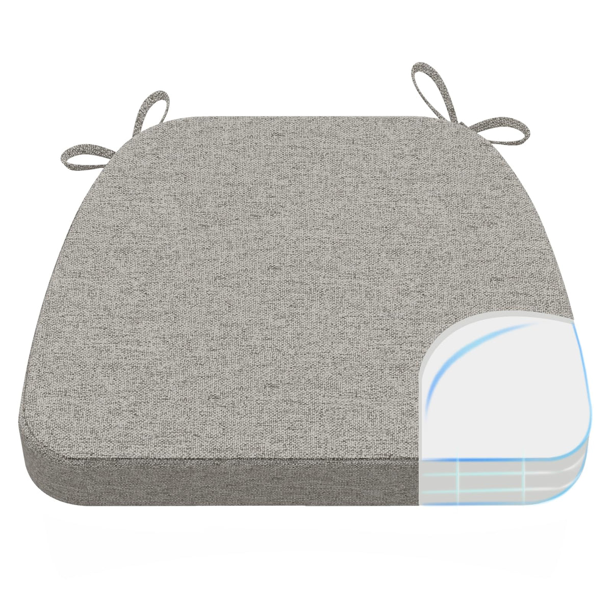 AAAAAcessories D-Shaped Chair Cushions, 2" Thick Dining Chair Pads with Ties and Removable, Machine-Washable Cover, 17" x 16", Set of 4, Oatmeal Beige