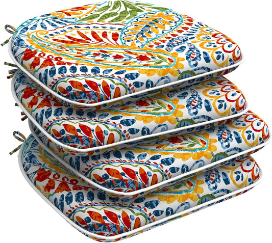 DYTXIII Set of 4 Outdoor Chair Cushions with Ties,Water Repellent Patio Chair Pads 17"x 16" for Outdoor Furniture,Round Corner Seat Cushions for Garden Yard Kitchen Paisley Multi