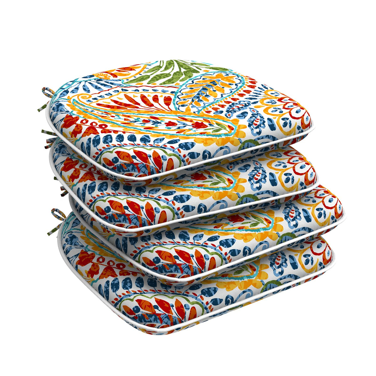 DYTXIII Set of 4 Outdoor Chair Cushions with Ties,Water Repellent Patio Chair Pads 17"x 16" for Outdoor Furniture,Round Corner Seat Cushions for Garden Yard Kitchen Paisley Multi
