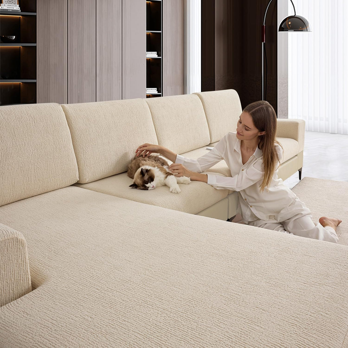 Couch Cushion Covers Sectional Couch Covers Stretch Washable Soft Seat Cushion Covers Furniture Protector Sofa Slipcovers for Pets(Light Grey,3 Pieces Seat Covers or Back Covers)