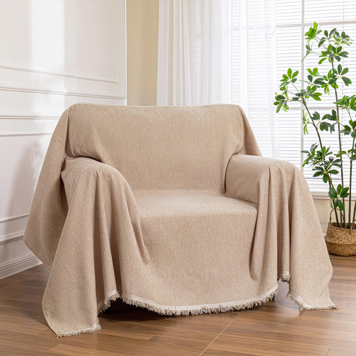 MEETSKY Couch Cover Sofa Covers Couch Covers for 3 Cushion Couch Sofa Pet Friendly, L Shaped Sectional Sofa Covers Washable Simply Put Sofa Throw Cover for Dogs, 91" x 134", Beige