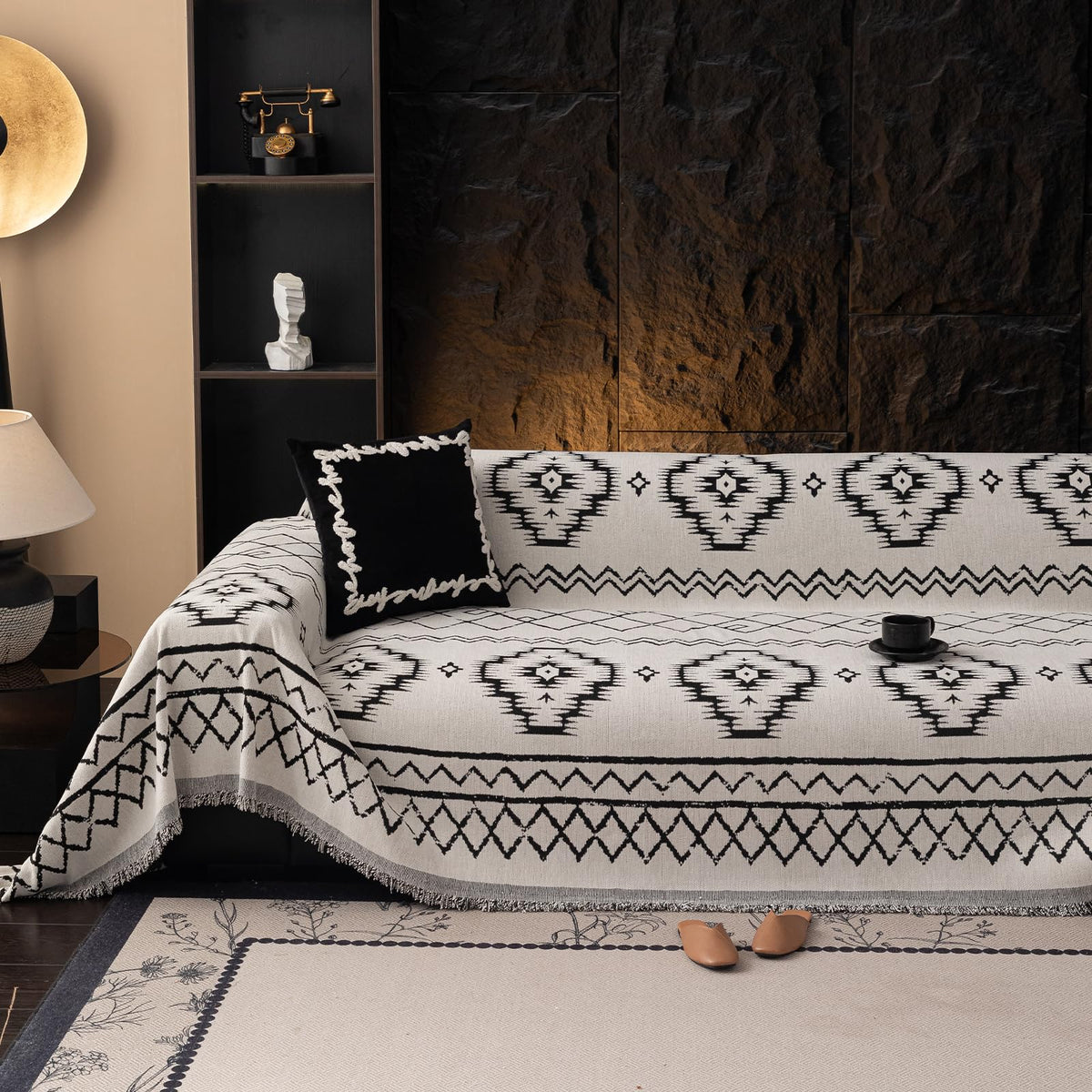 VClife Bohemian Sofa Covers Chenille Couch Cover for Sectional Couch, Soft Non Slip Couch Covers for 2 Cushion Sofa Breathable Sofa Furniture Protector Slip Cover for Couch, Pumpkin, 71"X118"