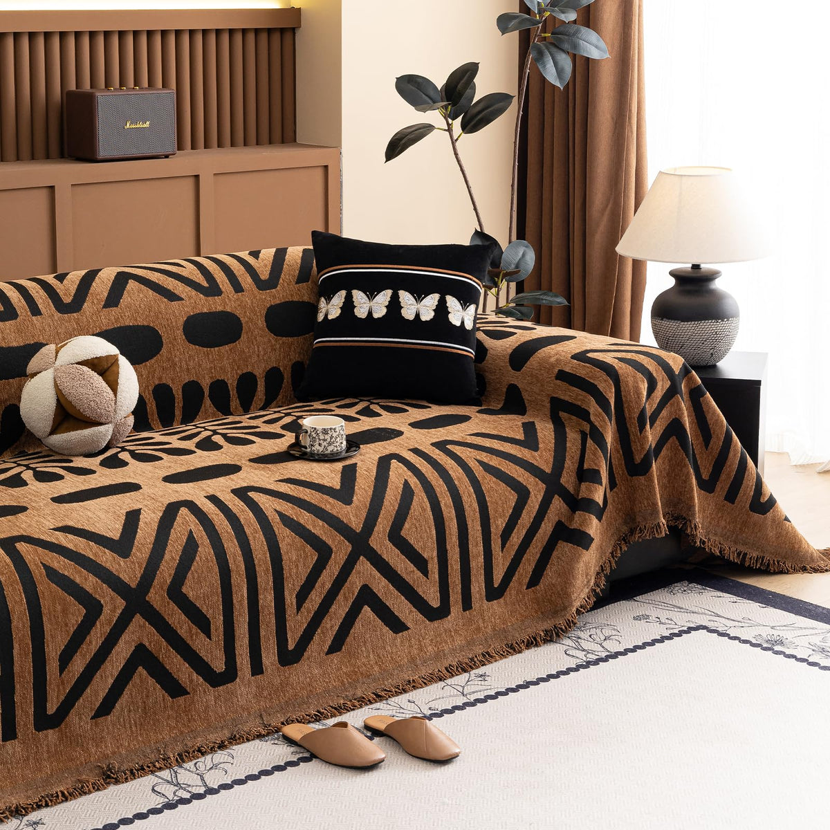 HANDONTIME Green Sofa Cover Vintage Couch Cover for Dogs 71" X118" Couch Cushion Covers with Tassel Herringbone Sofa Cover Boho Sofa Covers for 3 Cushion Couch Chenille Soft Loveseat Sofa Covers