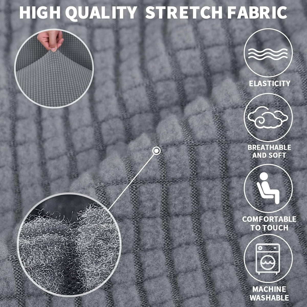 JIVINER High Stretch Couch Covers for 3 Cushion Couch 1-Piece Jacquard Sofa Slipcovers Fitted Washable Sofa Covers with Elastic Bottom Furniture Protector for Kids Pets (Sofa, Light Gray)