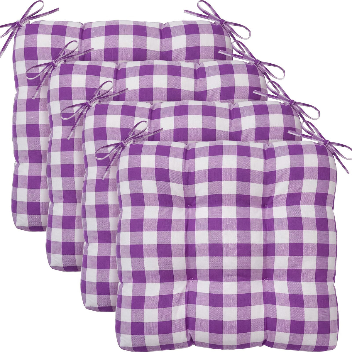 Geetery 4 Pack Chair Cushions, 16" x 15",Khaki and White,Plaid