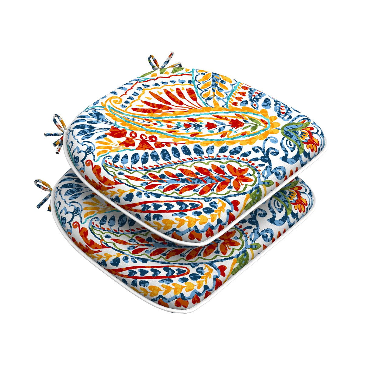 DYTXIII Set of 4 Outdoor Chair Cushions with Ties,Water Repellent Patio Chair Pads 17"x 16" for Outdoor Furniture,Round Corner Seat Cushions for Garden Yard Kitchen Paisley Multi