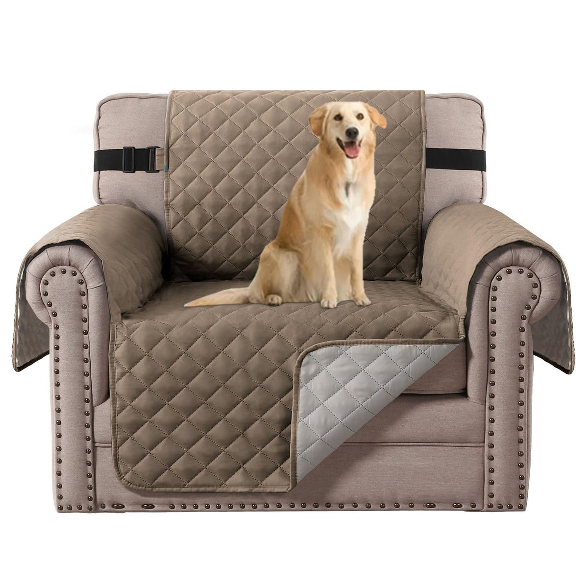 H.VERSAILTEX Reversible Sofa Cover Couch Cover for 3 Cushion Couch Water Resistant Sofa Cover for Living Room Quilted Furniture Couch Cover Washable Couch Protector(Oversized Sofa, Ivory/Beige)