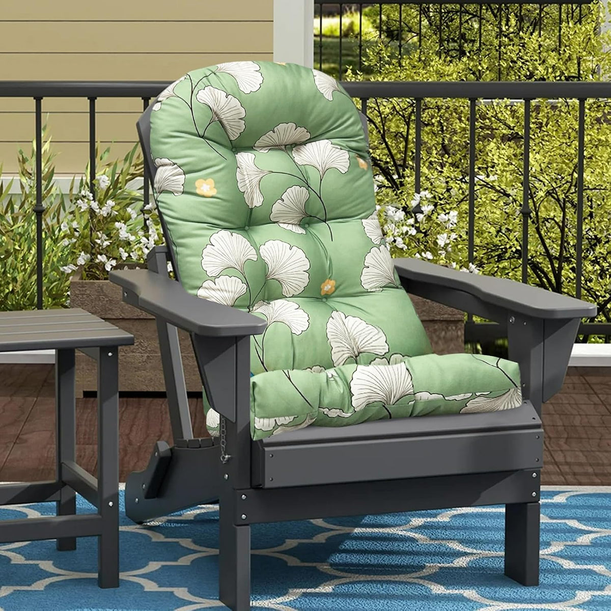 Outdoor Adirondack Chair Cushion Floral One-Pieces Thicked Patio Cushions for Adirondack Chair Waterproof Round Corner High Back Seat Cushions, Green Printing 44"*20"