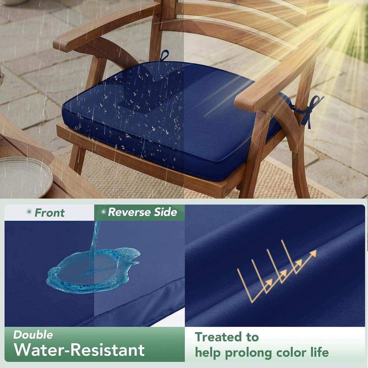 Summsun Outdoor Chair Cushions Set of 4: Waterproof Patio Furniture Cushions - 17 x 16 Inch Non Slip Round Corner Seat Cushion Pads with Removable Cover for Garden Yard Lawn, Navy Blue