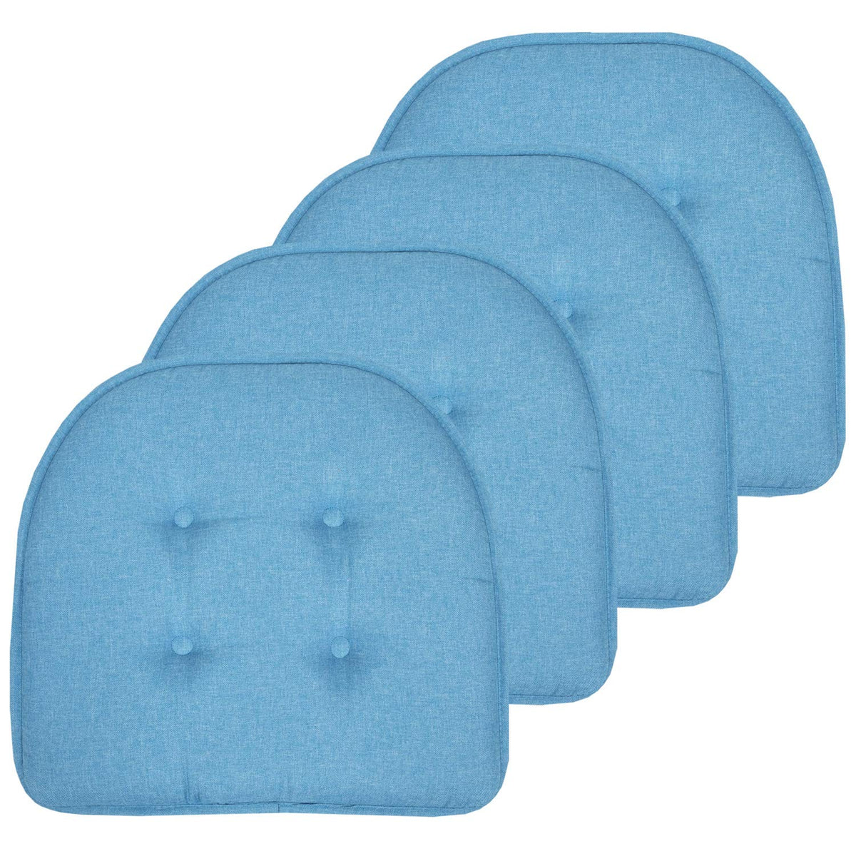 Sweet Home Collection Chair Cushion Memory Foam Pads Tufted Slip Non Skid Rubber Back U-Shaped 17" x 16" Seat Cover, 6 Pack, Checkered Taupe/White