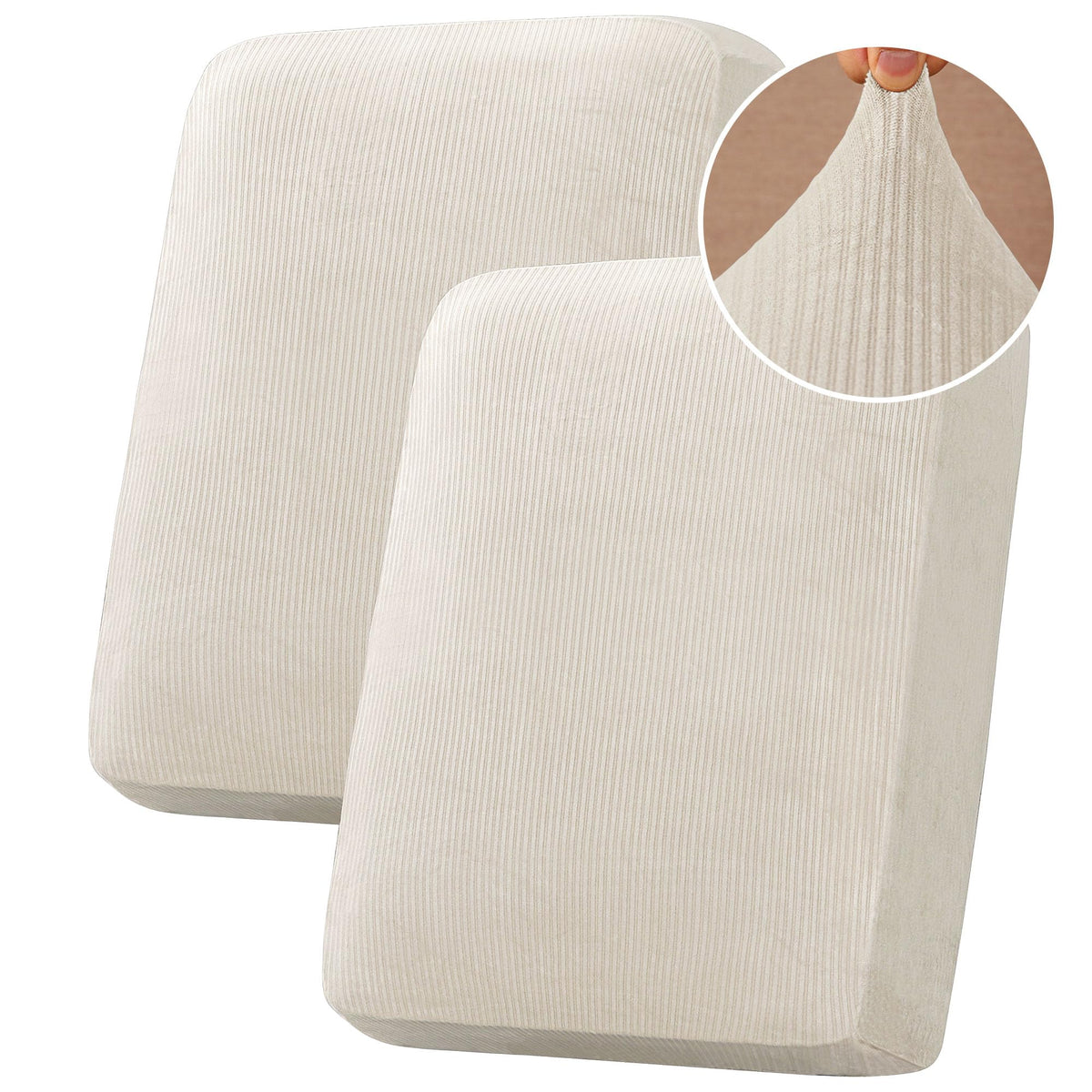 H.VERSAILTEX Velvet Stretch Couch Cushion Cover Plush Cushion Slipcover for Chair Loveseat Sofa Cushion Furniture Protector Seat Cushion Sofa Cover (2 Piece Large Sofa Cushion Covers, Ivory)