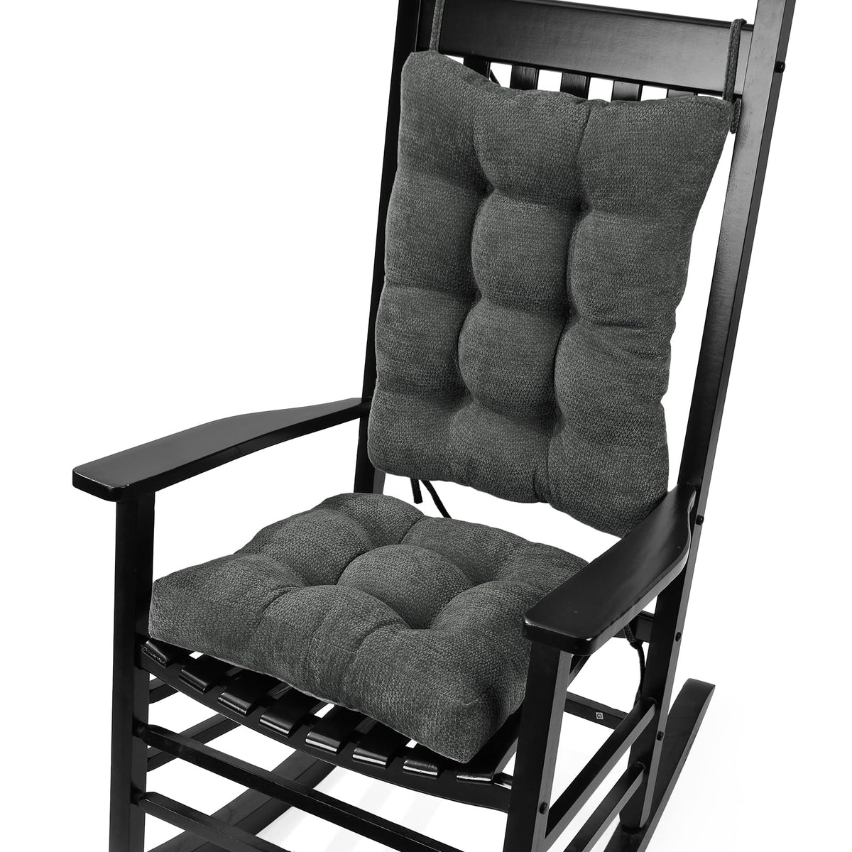 Rocking Chair Cushion for Elderly Sitting, Back Pillow & Seat Cushion with Ties, Luxury Chenille Fabric Non-Slip Chair Pad for Rocker, Champagne, 21.6x17x2/ 17x17x3
