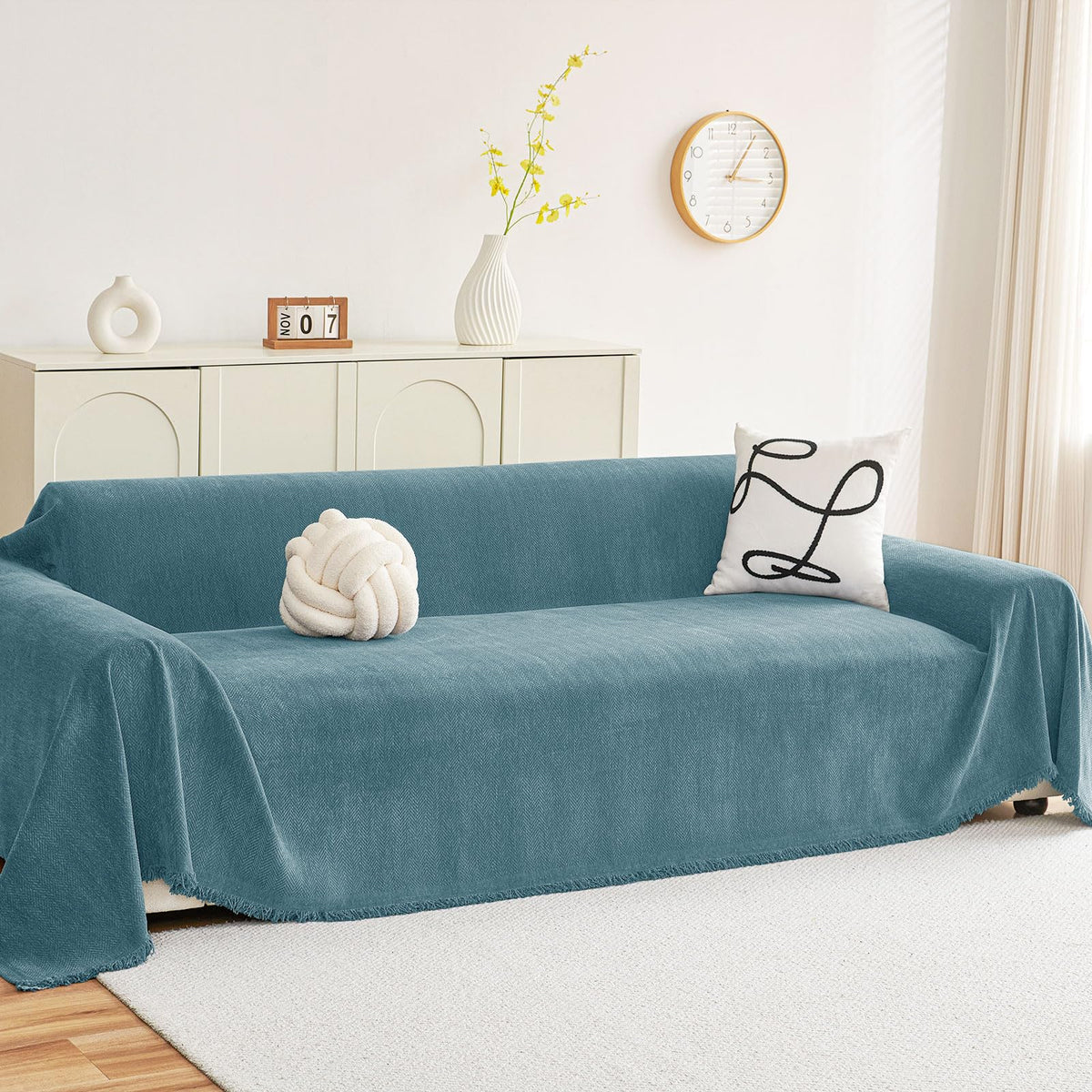 hyha Couch Cover for Dogs, Boho Chenille Sofa Cover for 3 Cushion Couch