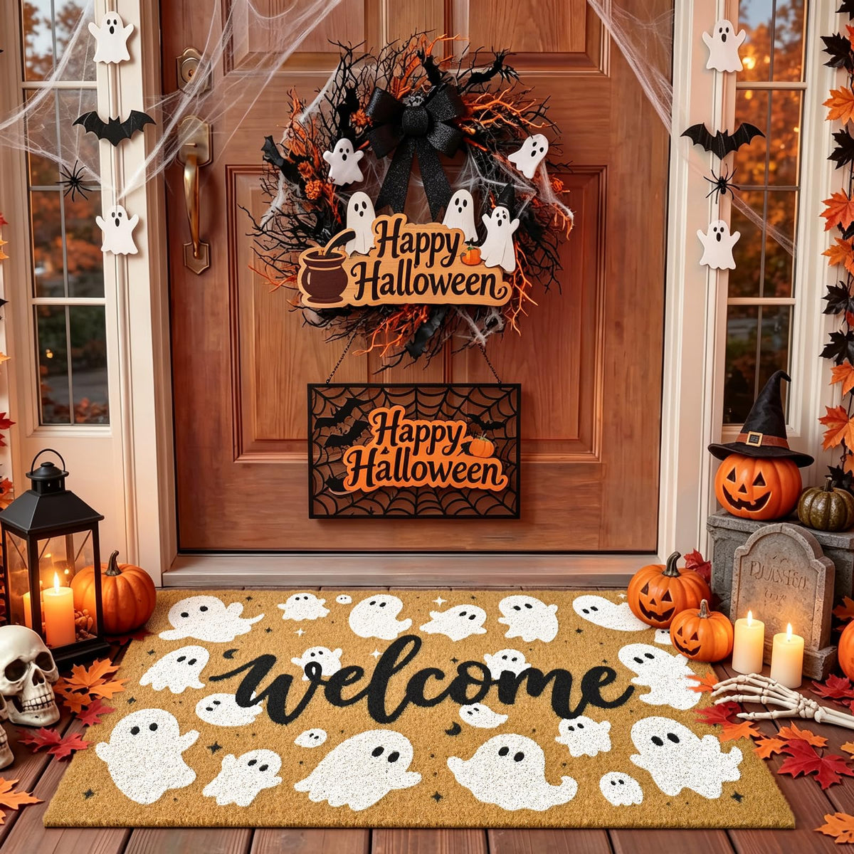 Floral Front Door Mat Outside Non-Slip Welcome Doormat, 17x29 in