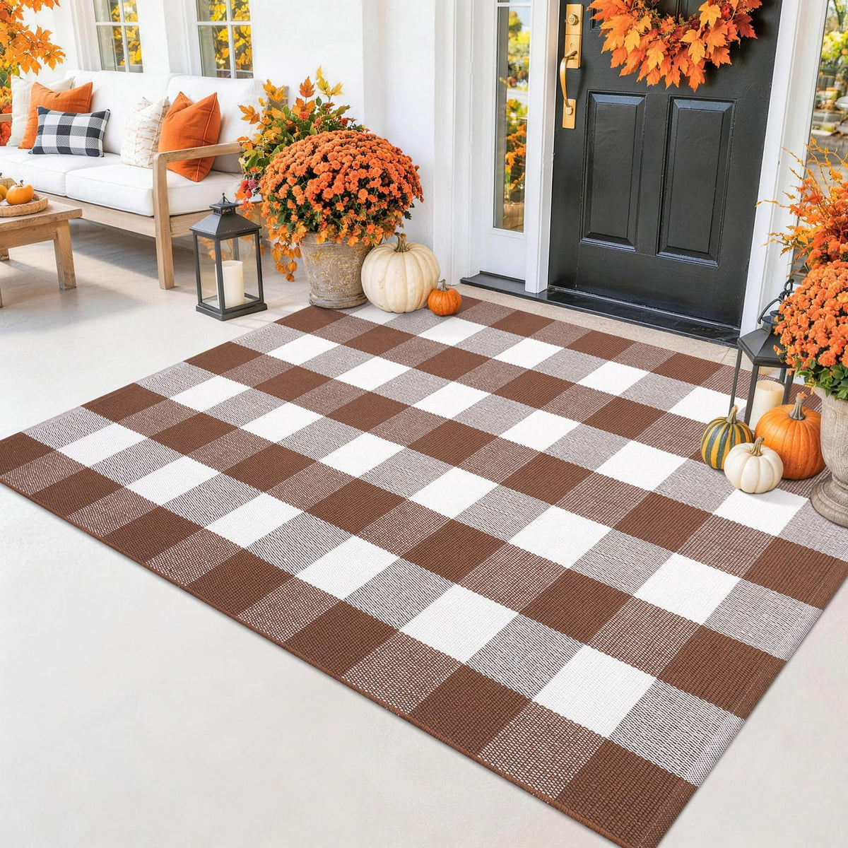 Smiry Black and White Striped Entryway Rug, Front Door Mat and Porch Decor