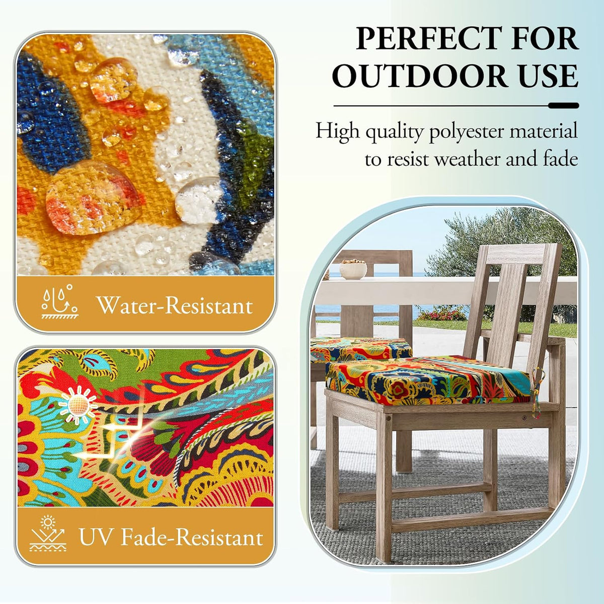 Wellsin Outdoor Chair Cushions for Patio Furniture - Outdoor Cushions for Chairs - Water Resistant Patio Chair Cushions Set of 4, 18.5"X16"X3", Flower