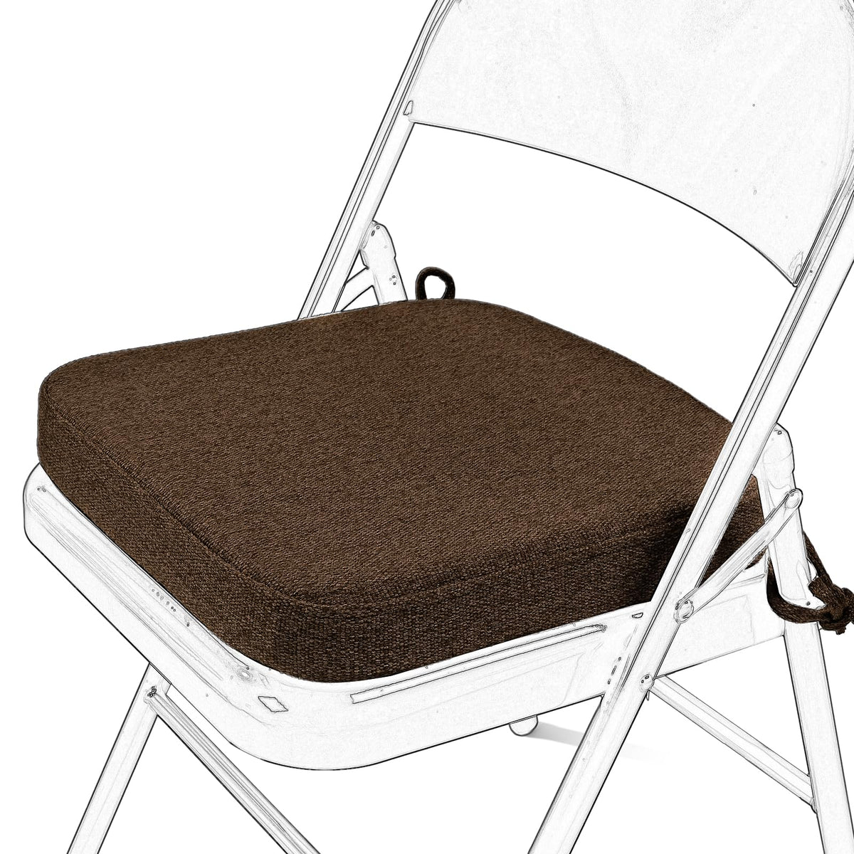 SINOSSO Memory Foam Chair Cushion for Folding Chair 1 Pcs, Thickened 2" Square Kitchen Chair Pad with Ties, Indoor Non-Slip Dining Chair Seat Cushion (1 Piece, Dark Brown)