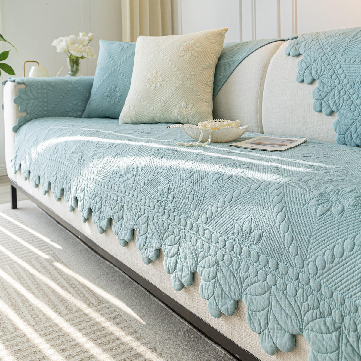 Quilted Couch Covers for Sofa Farmhouse Sofa Covers(Khaki,28"x28")