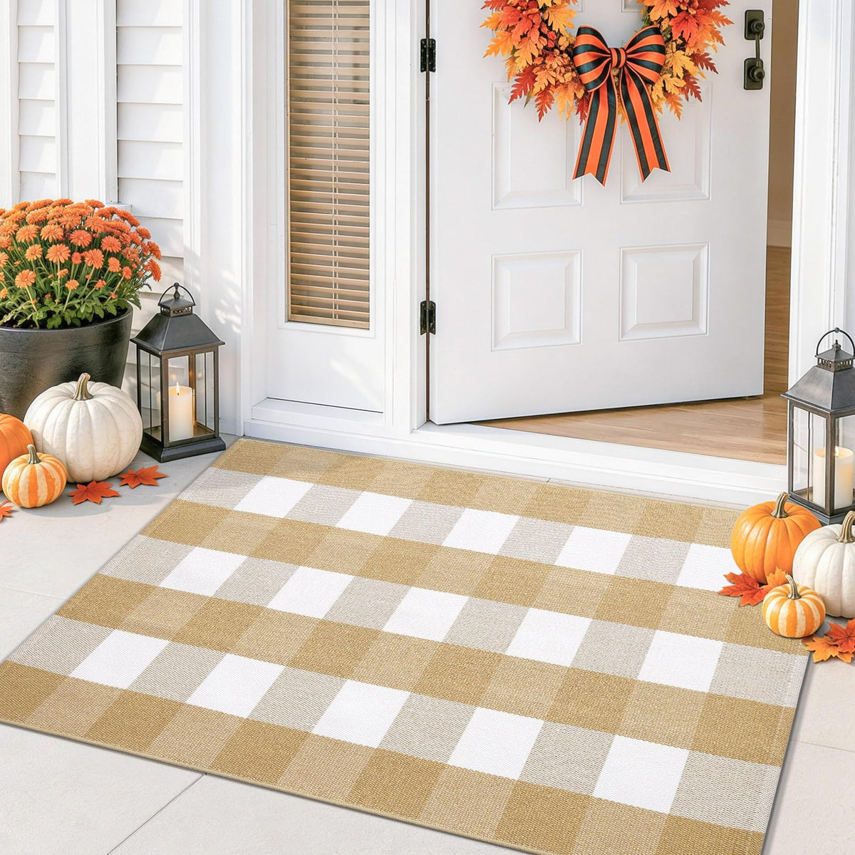 Smiry Black and White Striped Entryway Rug, Front Door Mat and Porch Decor