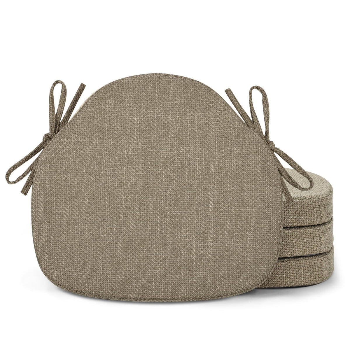 Shinnwa Dining Chair Cushions Set of 4, High-Resilience Foam Windsor Seat Pads, Kitchen Chair Cushions with Ties & Textured Cover, 4 Pack, 16.5 x 15.5 x 2, Light Brown