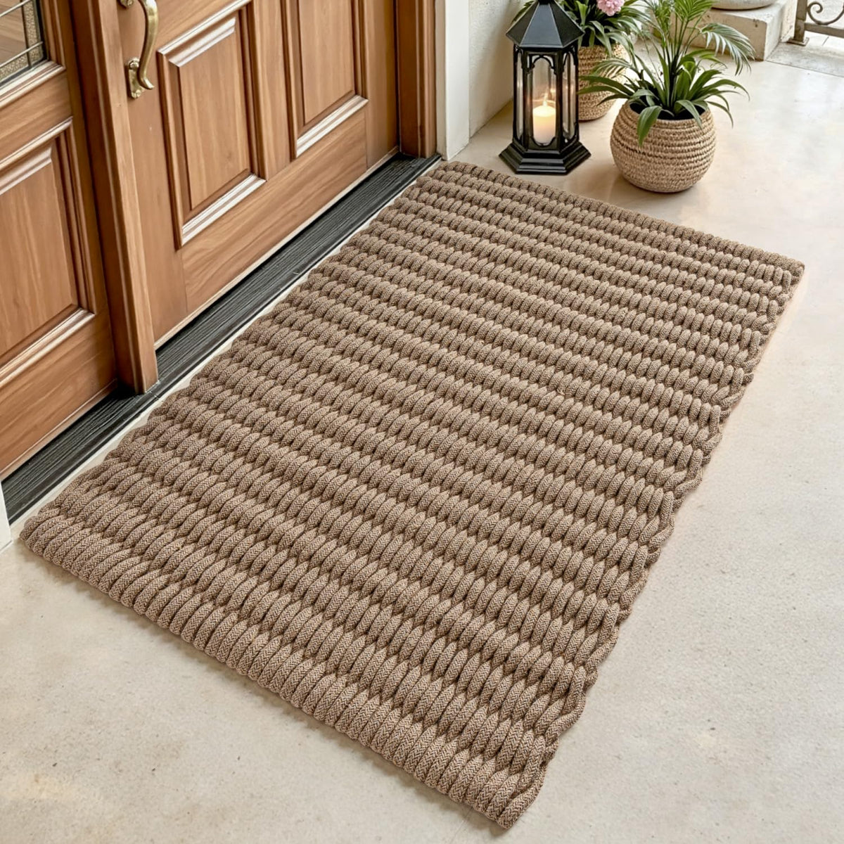 DEXI Jute Door Mat 24x36, Woven Mat for Covered Outside Entry, Light Taupe