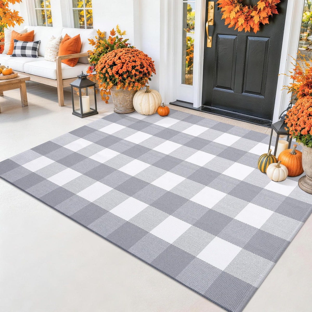 Smiry Black and White Striped Entryway Rug, Front Door Mat and Porch Decor