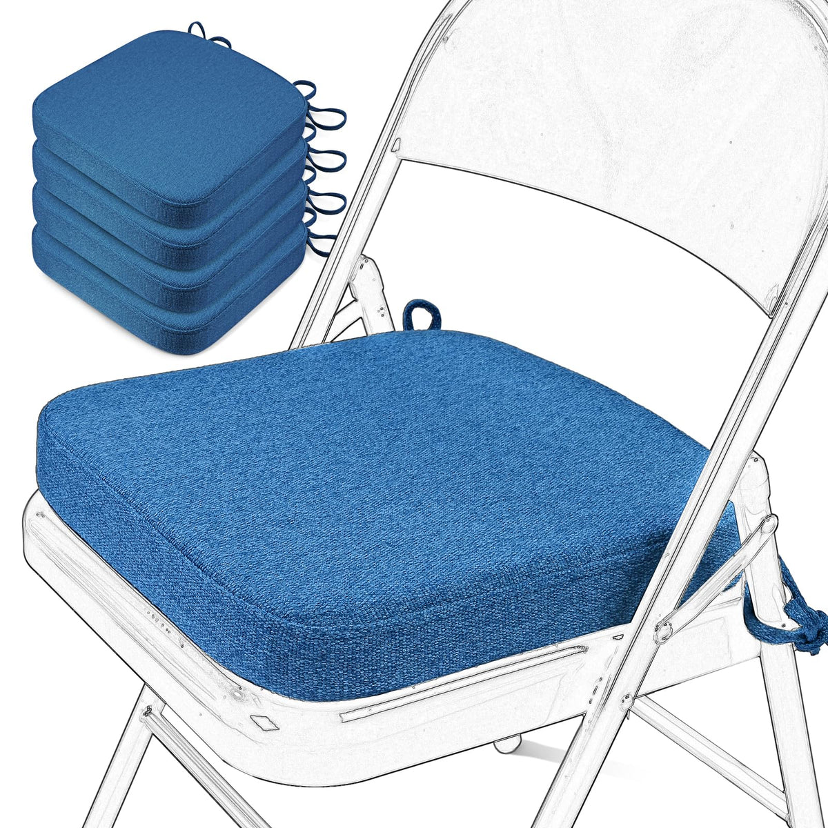 SINOSSO Memory Foam Chair Cushion for Folding Chair 1 Pcs, Thickened 2" Square Kitchen Chair Pad with Ties, Indoor Non-Slip Dining Chair Seat Cushion (1 Piece, Dark Brown)