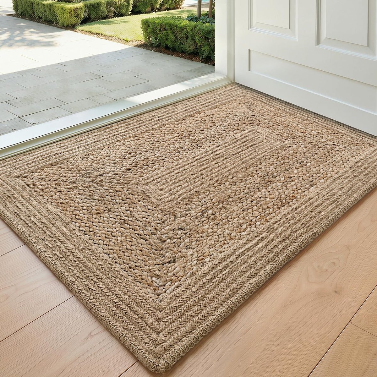 DEXI Jute Door Mat 24x36, Woven Mat for Covered Outside Entry, Light Taupe