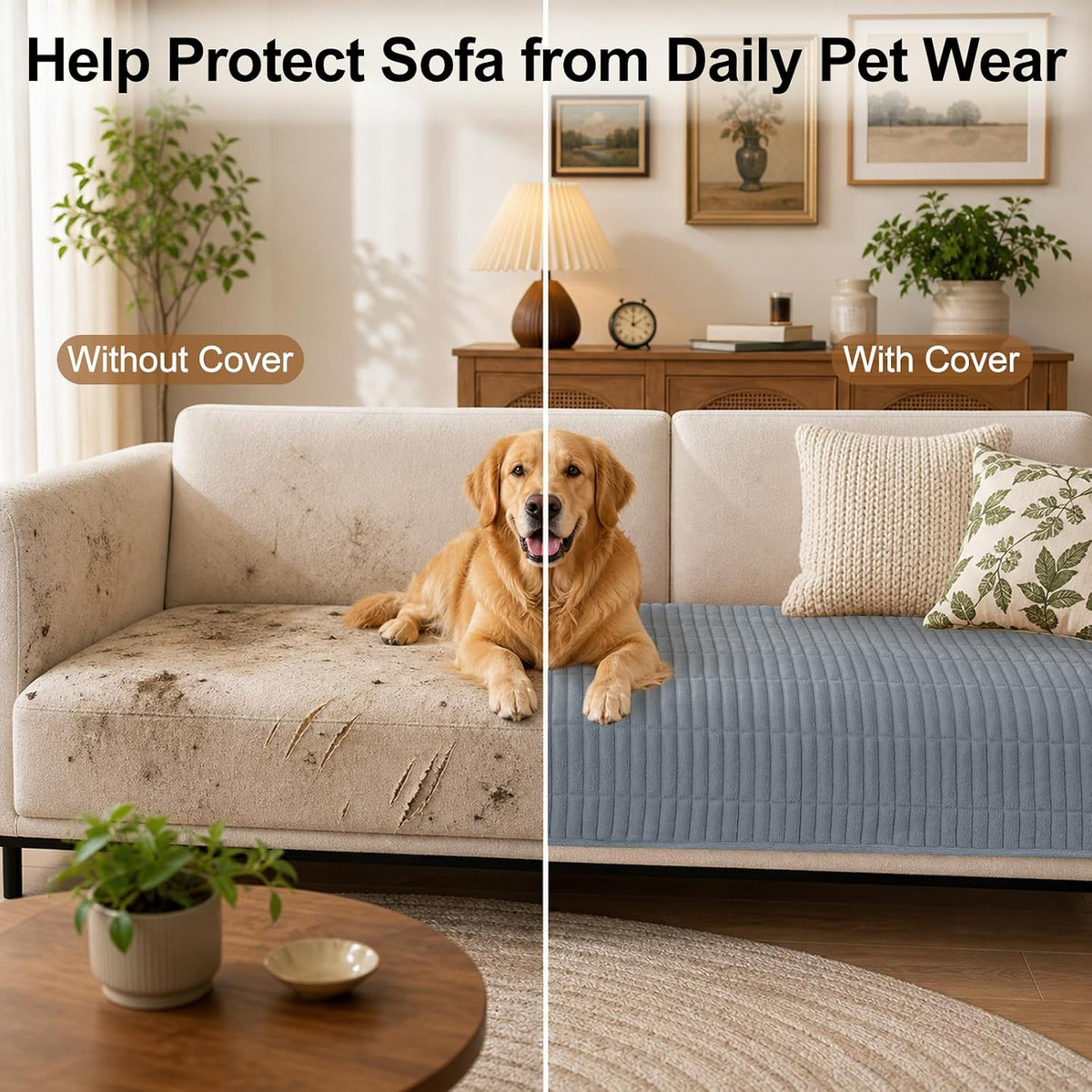 Smiry Couch Covers for Dogs, Non Slip Plush Washable Sofa Cover for Pets