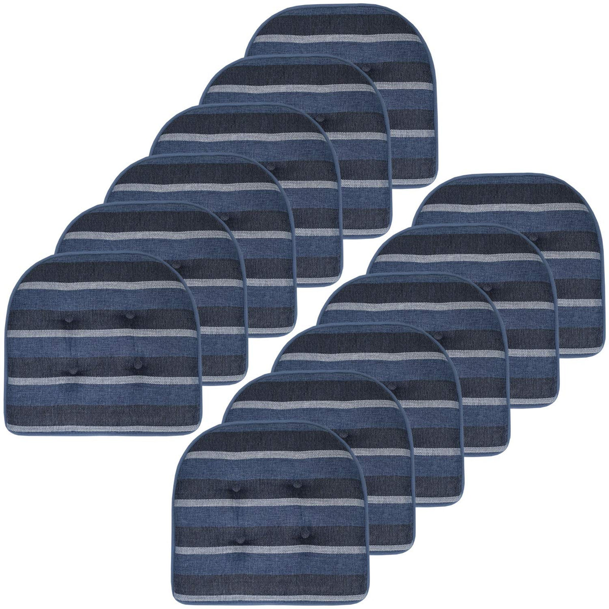Sweet Home Collection Chair Cushion Memory Foam Pads Tufted Slip Non Skid Rubber Back U-Shaped 17" x 16" Seat Cover, 6 Pack, Checkered Taupe/White